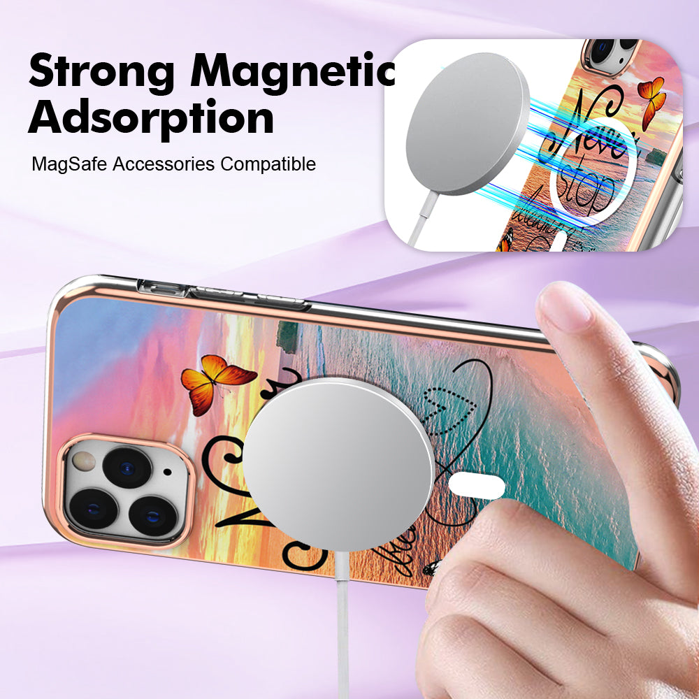 YB IMD Series-19 for iPhone 12 / 12 Pro Magnetic Case Compatible with Magsafe 2.0mm TPU Pattern Electroplating Phone Cover - Never Stop Dreaming