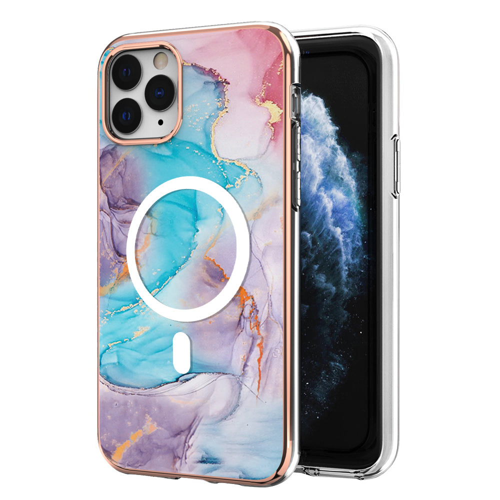 YB IMD Series-19 for iPhone 11 Pro IMD Pattern Magnetic Case TPU 2.0mm Phone Cover Compatible with MagSafe - Marble Blue