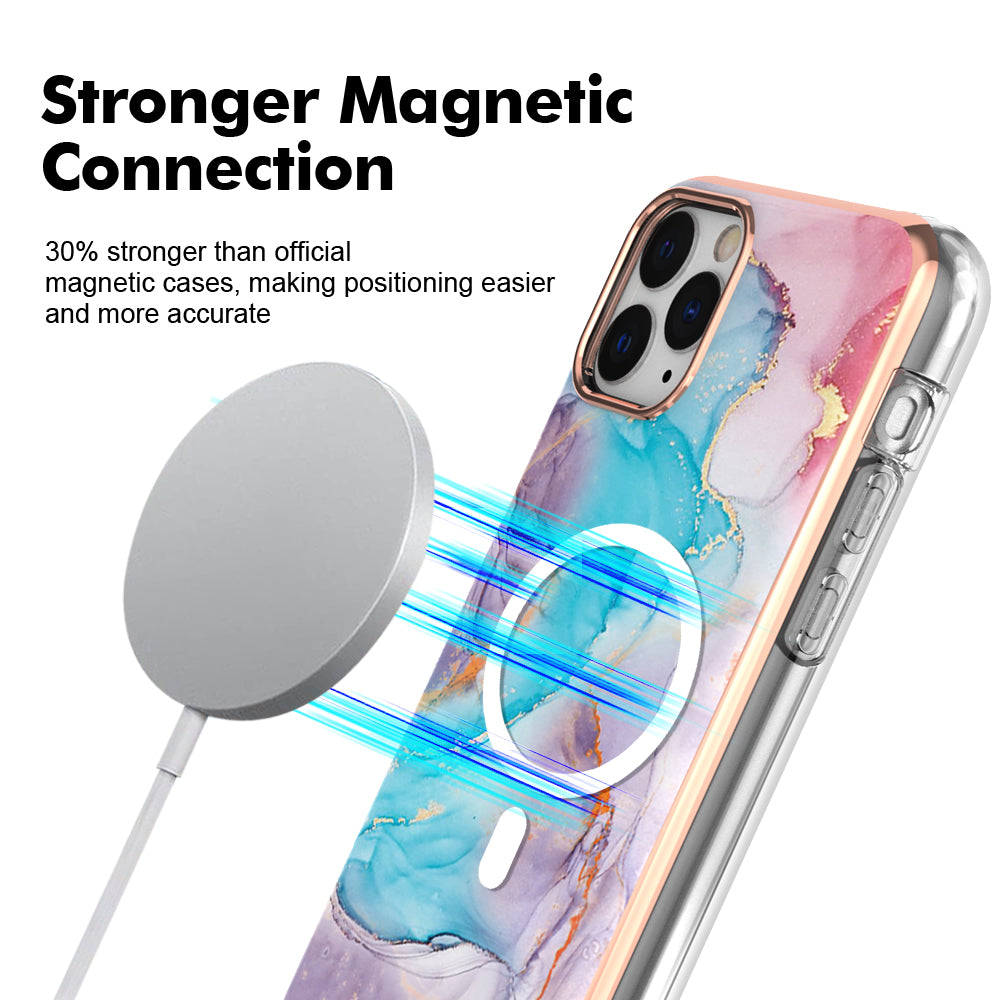YB IMD Series-19 for iPhone 11 Pro IMD Pattern Magnetic Case TPU 2.0mm Phone Cover Compatible with MagSafe - Marble Blue