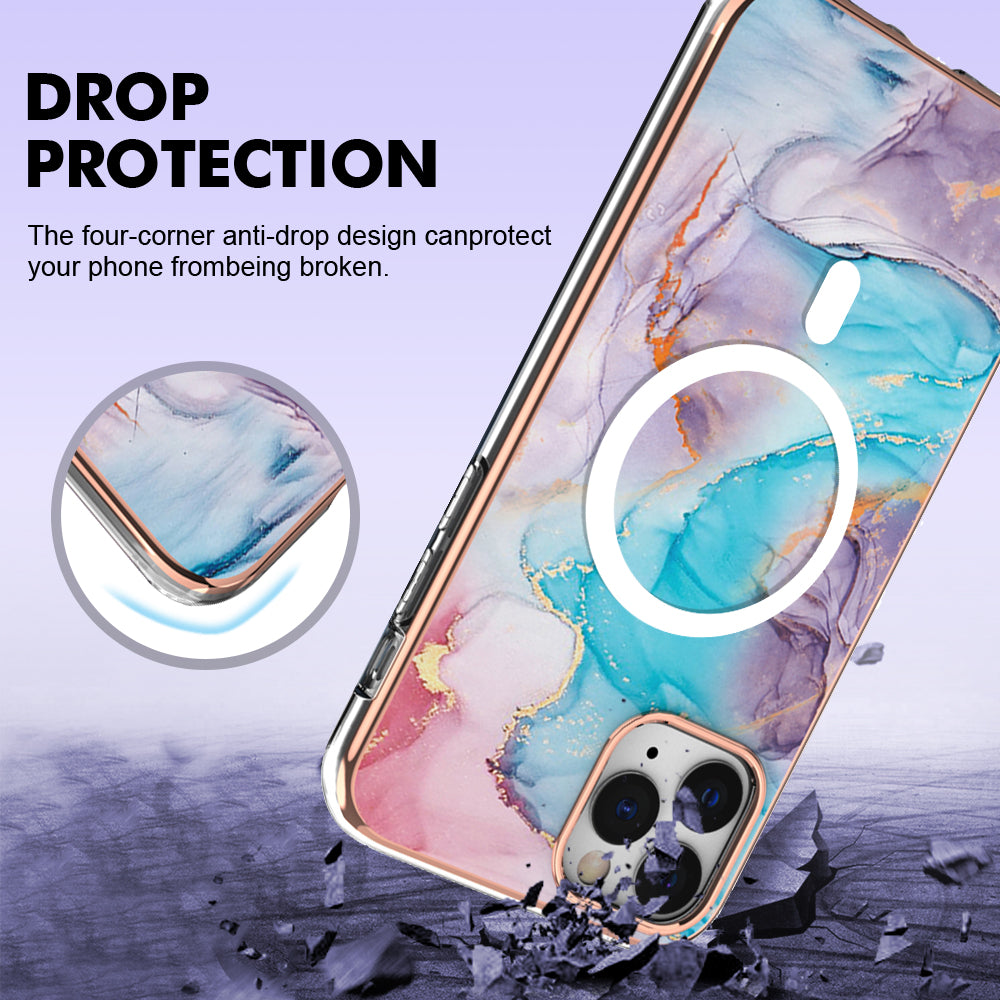 YB IMD Series-19 for iPhone 11 Pro IMD Pattern Magnetic Case TPU 2.0mm Phone Cover Compatible with MagSafe - Marble Blue