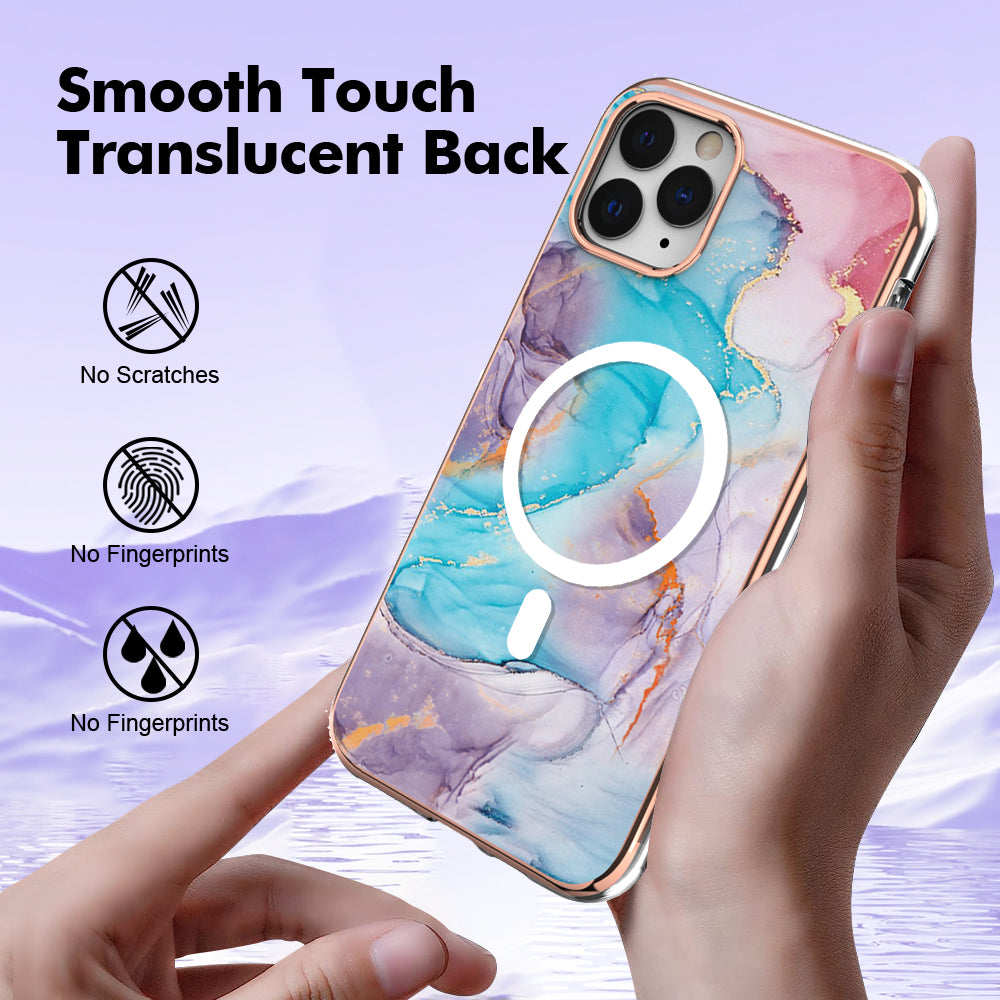 YB IMD Series-19 for iPhone 11 Pro IMD Pattern Magnetic Case TPU 2.0mm Phone Cover Compatible with MagSafe - Marble Blue