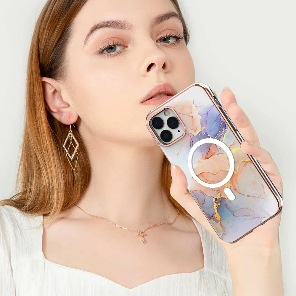 YB IMD Series-19 for iPhone 11 Pro IMD Pattern Magnetic Case TPU 2.0mm Phone Cover Compatible with MagSafe - Marble White