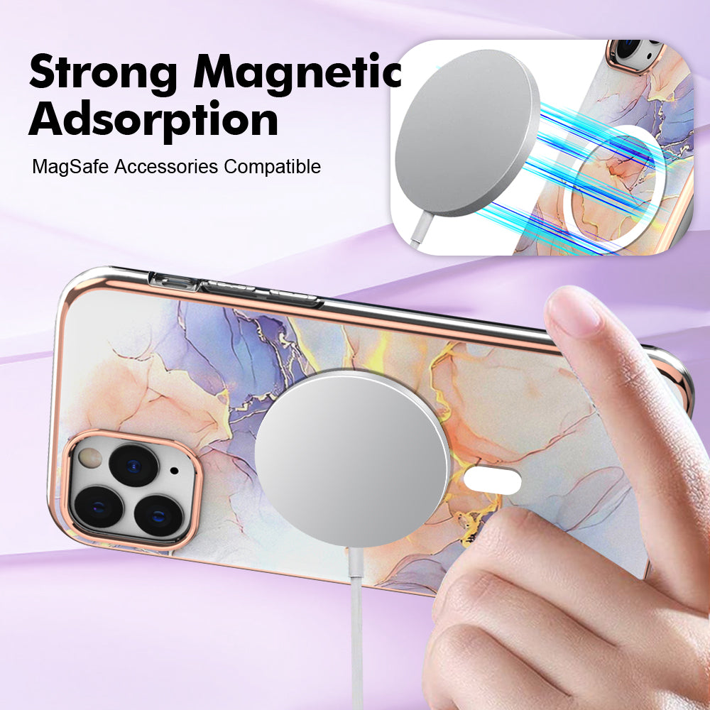 YB IMD Series-19 for iPhone 11 Pro IMD Pattern Magnetic Case TPU 2.0mm Phone Cover Compatible with MagSafe - Marble White