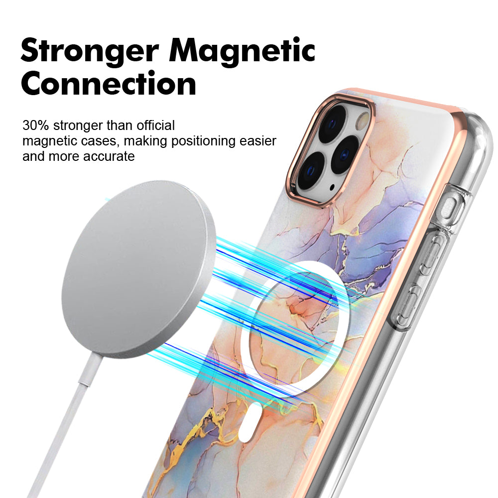 YB IMD Series-19 for iPhone 11 Pro IMD Pattern Magnetic Case TPU 2.0mm Phone Cover Compatible with MagSafe - Marble White