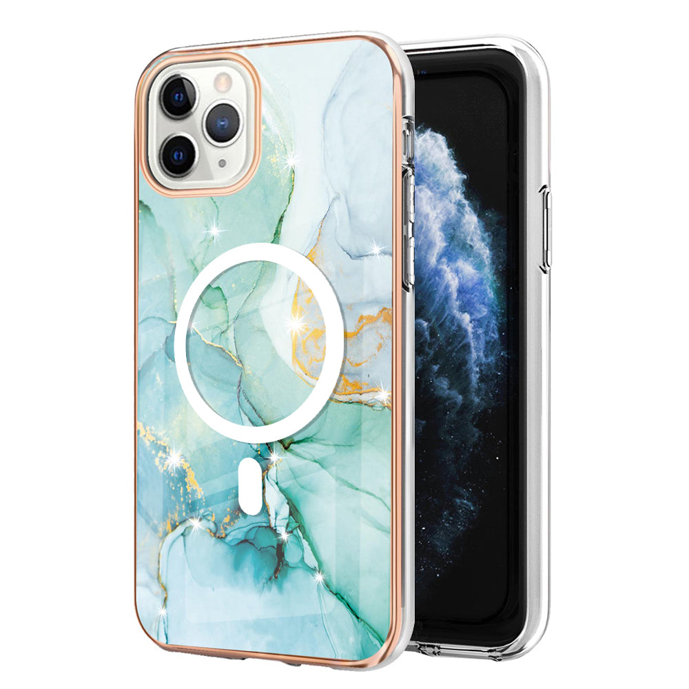 YB IMD Series-19 for iPhone 11 Pro IMD Pattern Magnetic Case TPU 2.0mm Phone Cover Compatible with MagSafe - Green