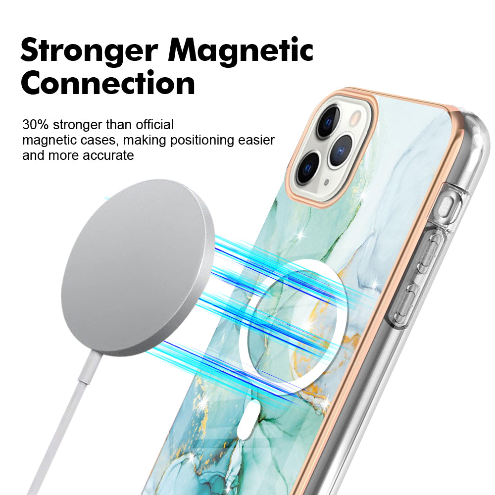 YB IMD Series-19 for iPhone 11 Pro IMD Pattern Magnetic Case TPU 2.0mm Phone Cover Compatible with MagSafe - Green