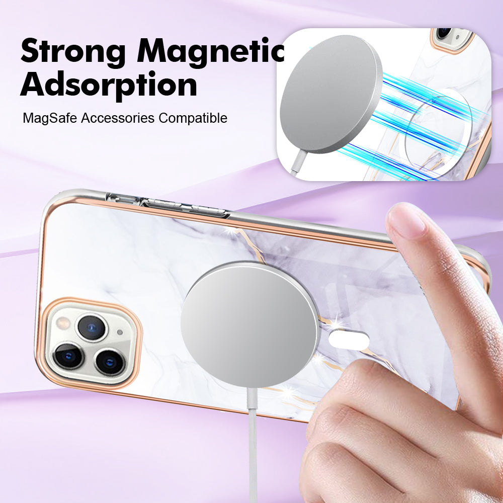 YB IMD Series-19 for iPhone 11 Pro IMD Pattern Magnetic Case TPU 2.0mm Phone Cover Compatible with MagSafe - White