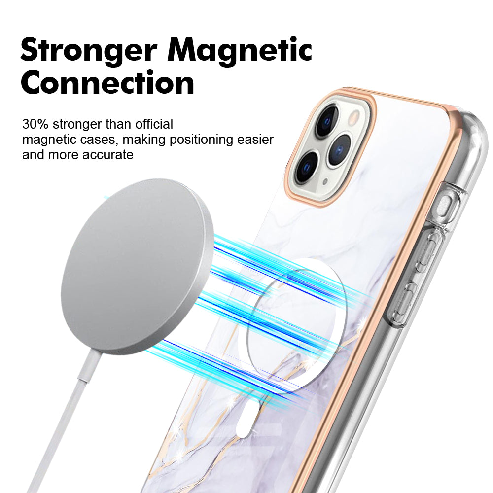 YB IMD Series-19 for iPhone 11 Pro IMD Pattern Magnetic Case TPU 2.0mm Phone Cover Compatible with MagSafe - White