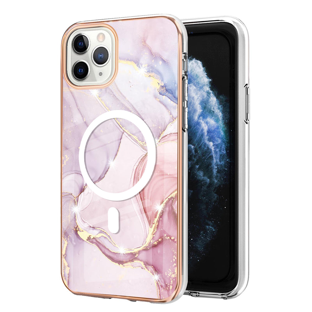 YB IMD Series-19 for iPhone 11 Pro IMD Pattern Magnetic Case TPU 2.0mm Phone Cover Compatible with MagSafe - Rose Gold