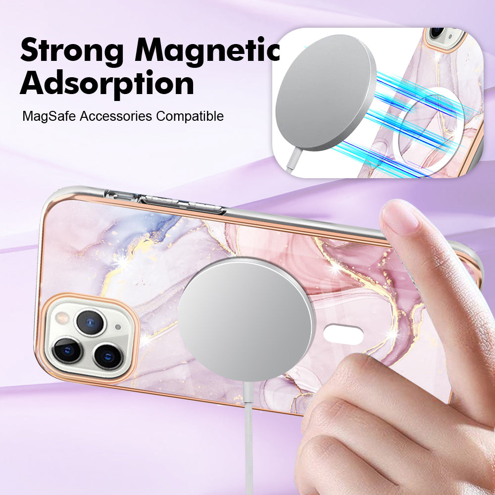 YB IMD Series-19 for iPhone 11 Pro IMD Pattern Magnetic Case TPU 2.0mm Phone Cover Compatible with MagSafe - Rose Gold
