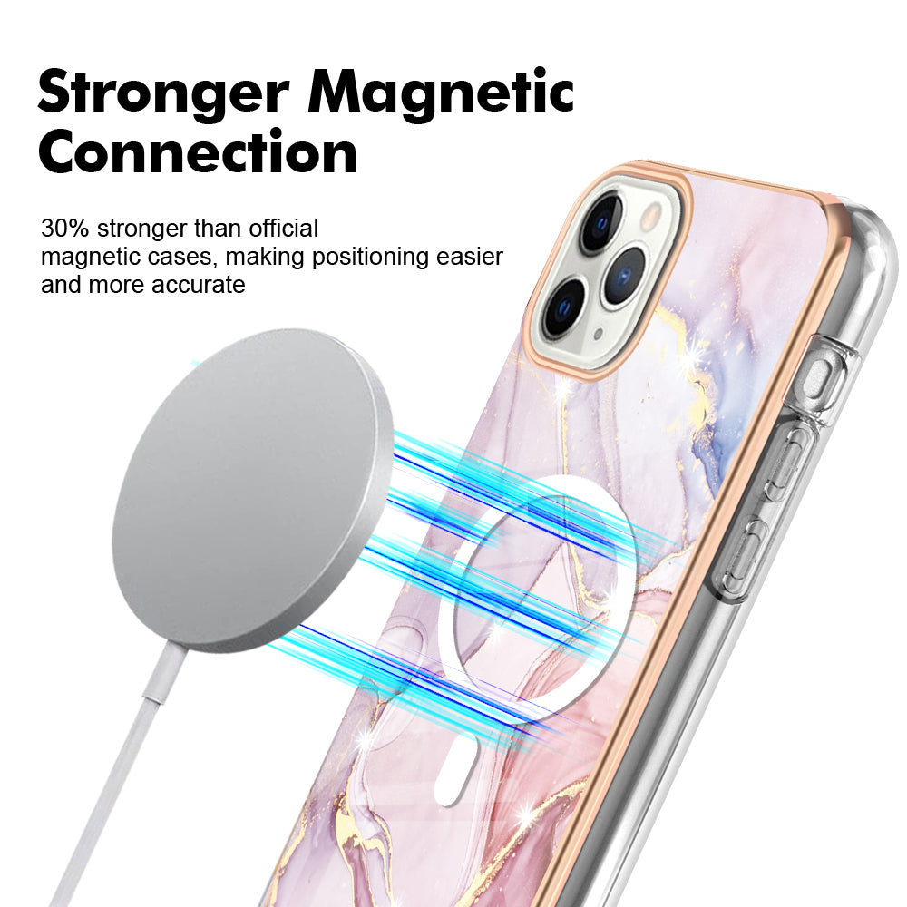 YB IMD Series-19 for iPhone 11 Pro IMD Pattern Magnetic Case TPU 2.0mm Phone Cover Compatible with MagSafe - Rose Gold