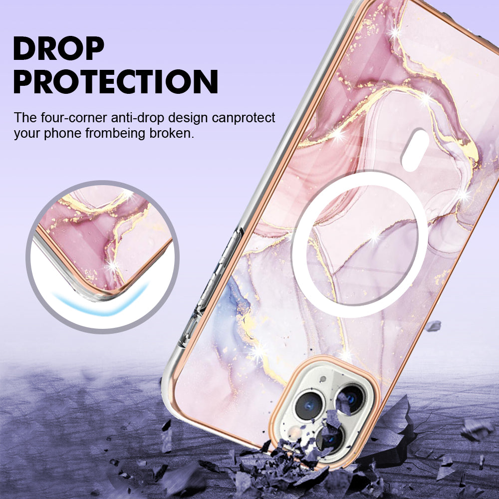 YB IMD Series-19 for iPhone 11 Pro IMD Pattern Magnetic Case TPU 2.0mm Phone Cover Compatible with MagSafe - Rose Gold