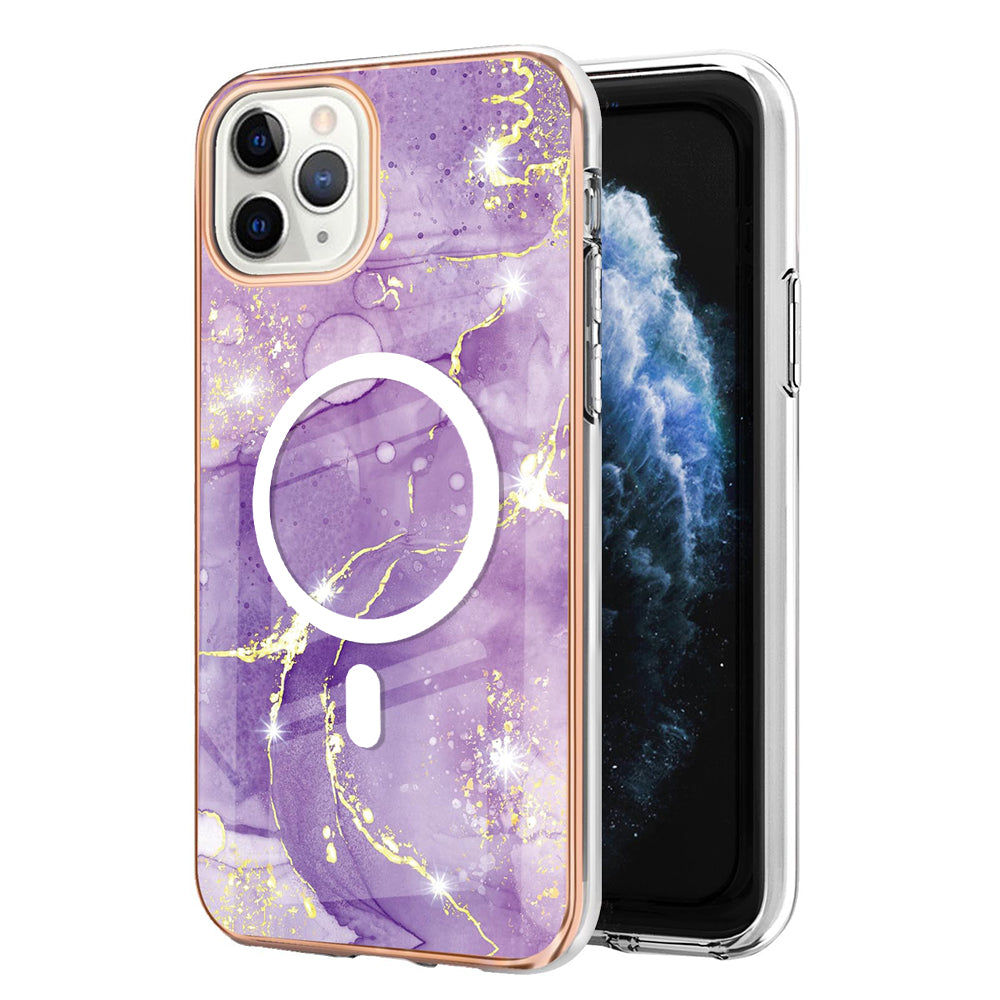 YB IMD Series-19 for iPhone 11 Pro IMD Pattern Magnetic Case TPU 2.0mm Phone Cover Compatible with MagSafe - Purple