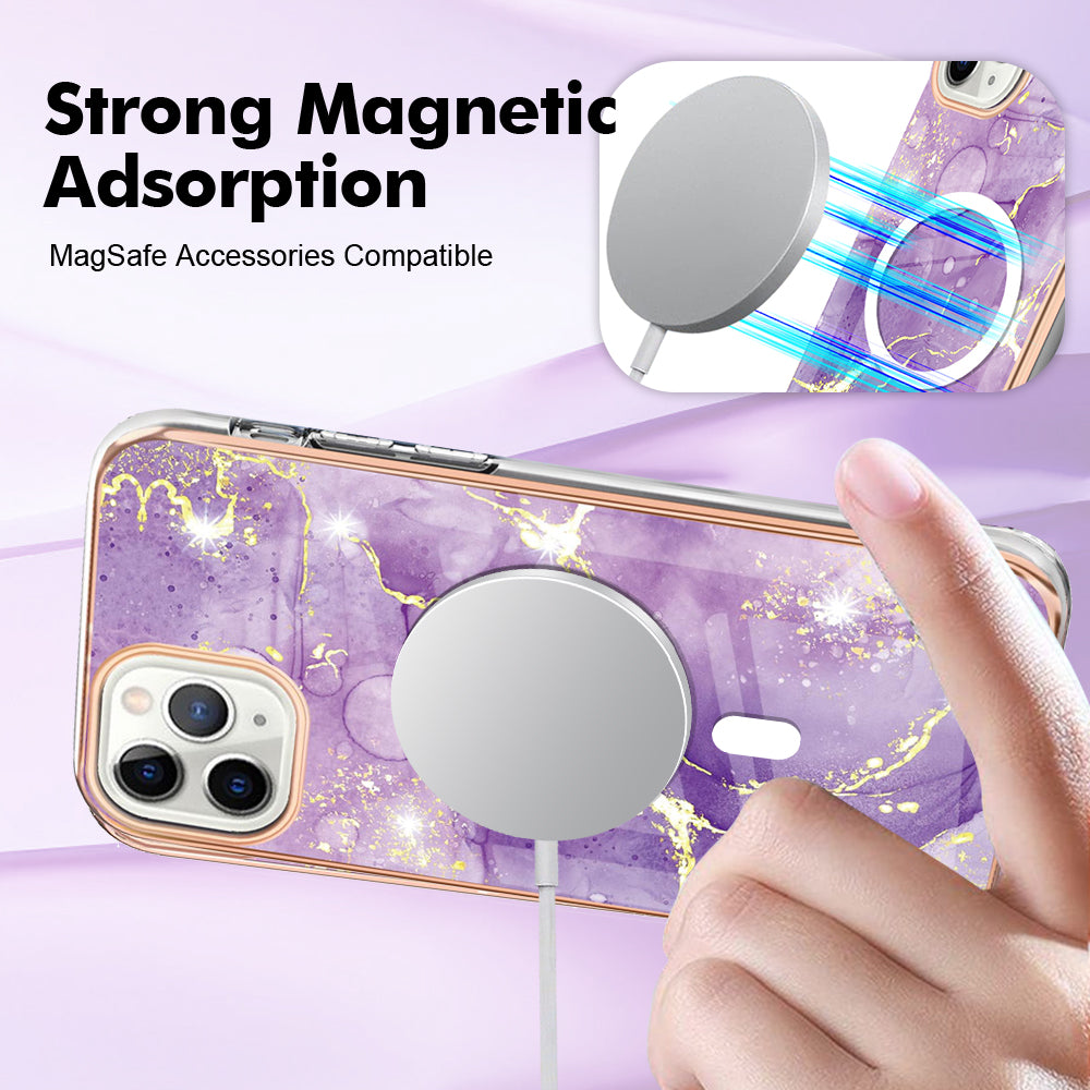 YB IMD Series-19 for iPhone 11 Pro IMD Pattern Magnetic Case TPU 2.0mm Phone Cover Compatible with MagSafe - Purple