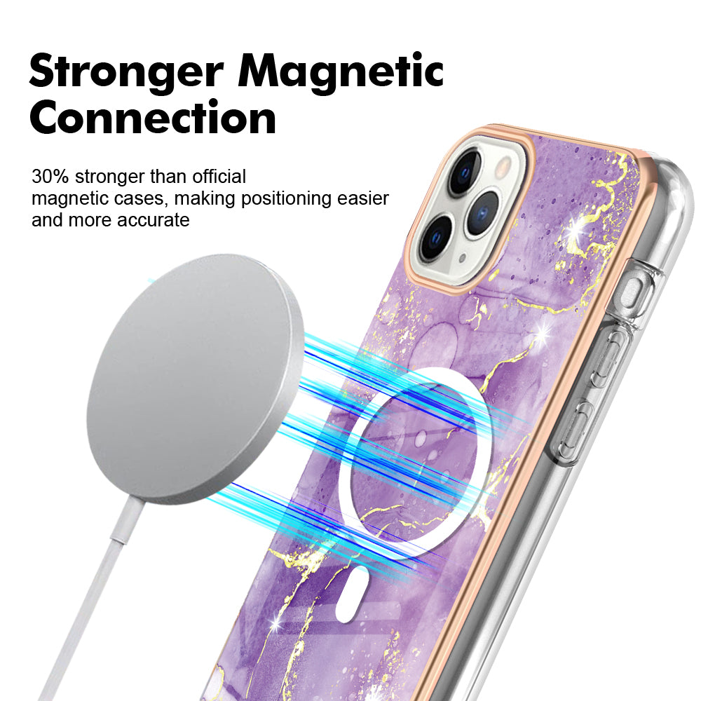 YB IMD Series-19 for iPhone 11 Pro IMD Pattern Magnetic Case TPU 2.0mm Phone Cover Compatible with MagSafe - Purple