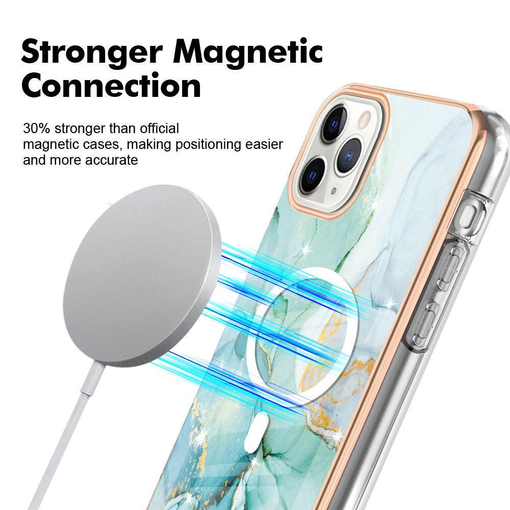 YB IMD Series-19 for iPhone 11 Pro Max TPU Electroplated Cover 2.0mm IMD Pattern Phone Case Compatible with MagSafe - Green