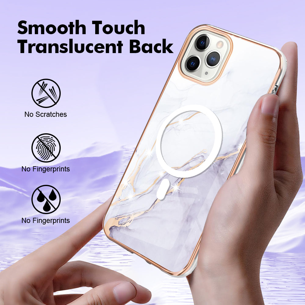 YB IMD Series-19 for iPhone 11 Pro Max TPU Electroplated Cover 2.0mm IMD Pattern Phone Case Compatible with MagSafe - White