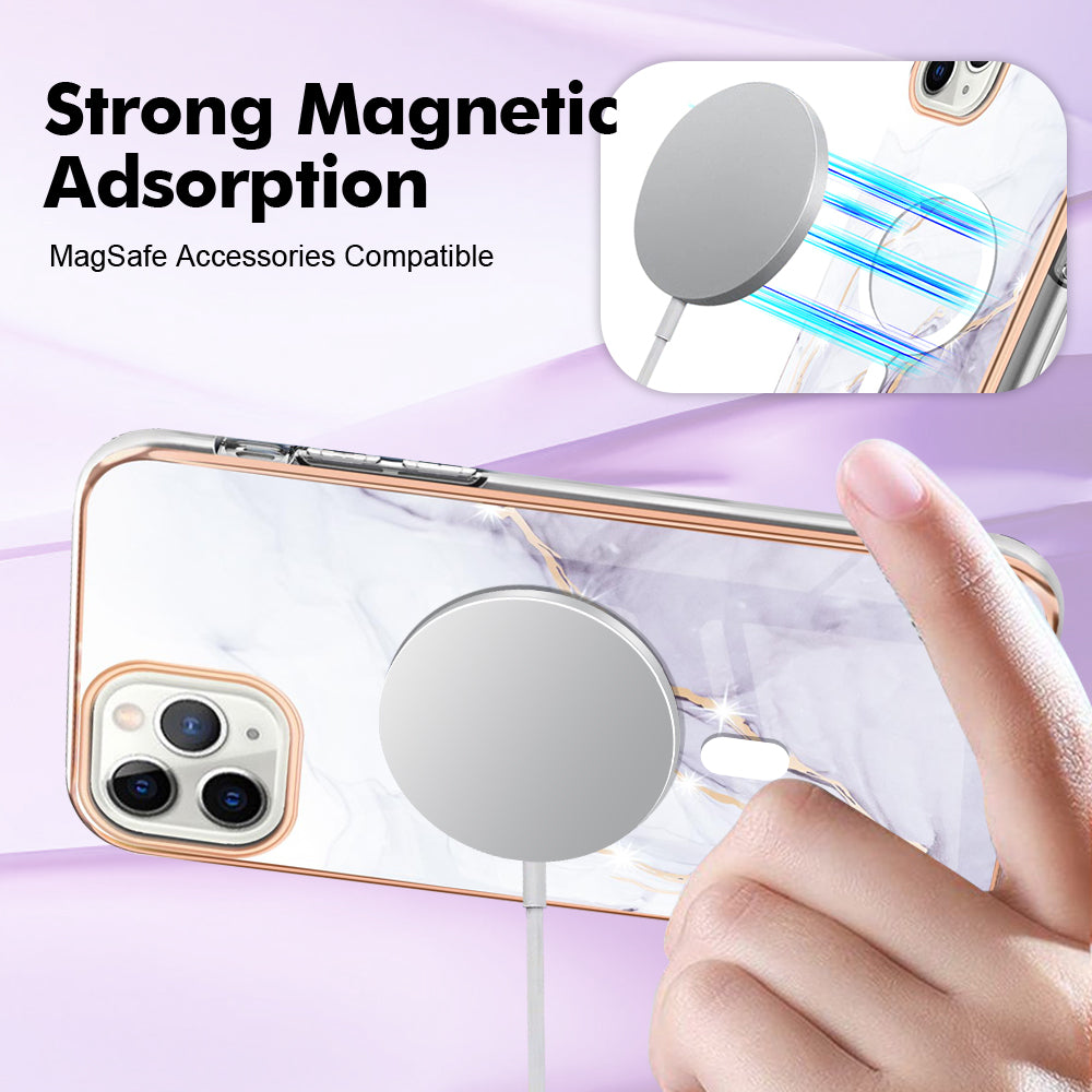 YB IMD Series-19 for iPhone 11 Pro Max TPU Electroplated Cover 2.0mm IMD Pattern Phone Case Compatible with MagSafe - White