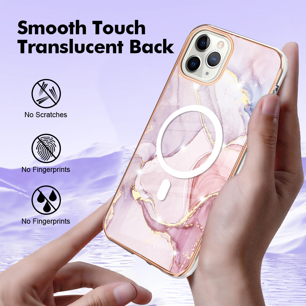 YB IMD Series-19 for iPhone 11 Pro Max TPU Electroplated Cover 2.0mm IMD Pattern Phone Case Compatible with MagSafe - Rose Gold