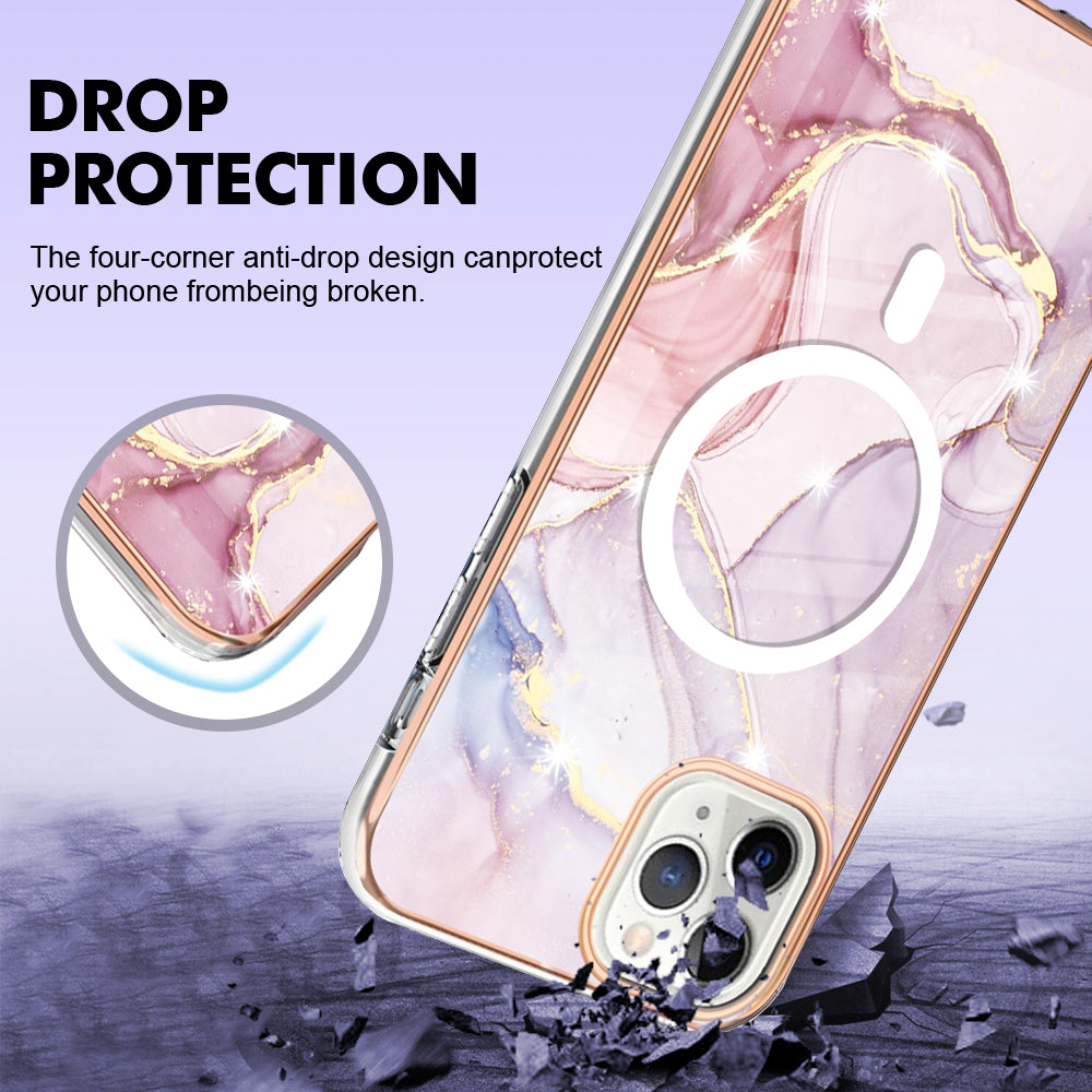 YB IMD Series-19 for iPhone 11 Pro Max TPU Electroplated Cover 2.0mm IMD Pattern Phone Case Compatible with MagSafe - Rose Gold
