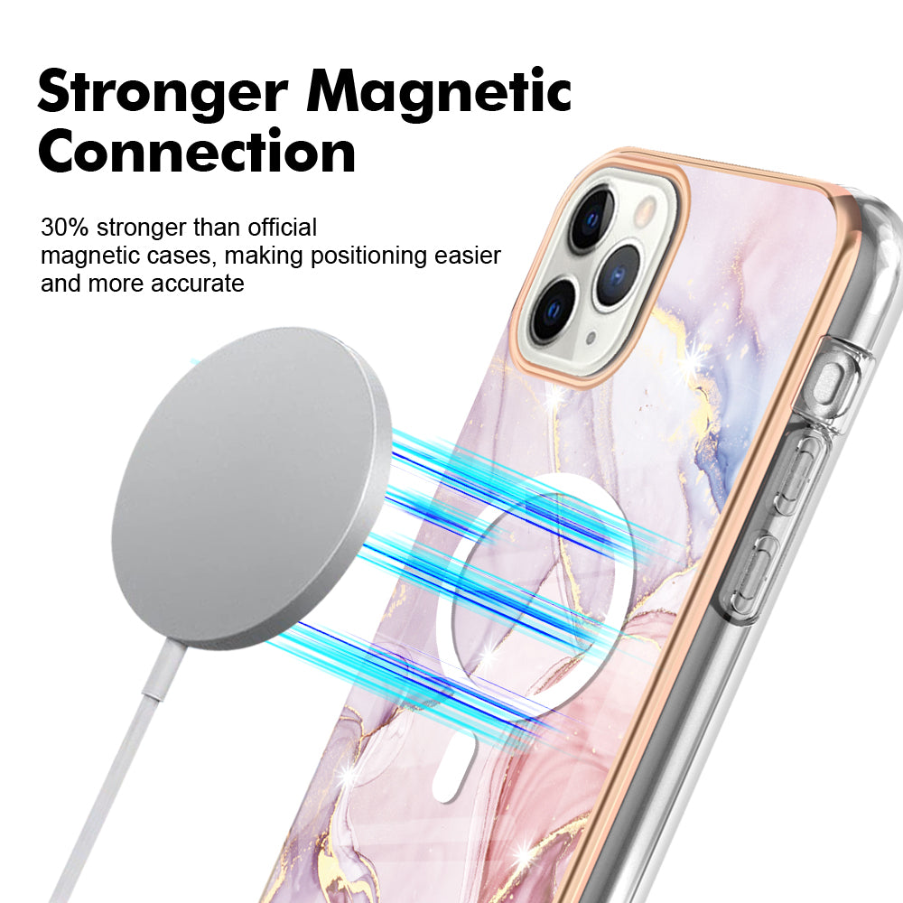 YB IMD Series-19 for iPhone 11 Pro Max TPU Electroplated Cover 2.0mm IMD Pattern Phone Case Compatible with MagSafe - Rose Gold