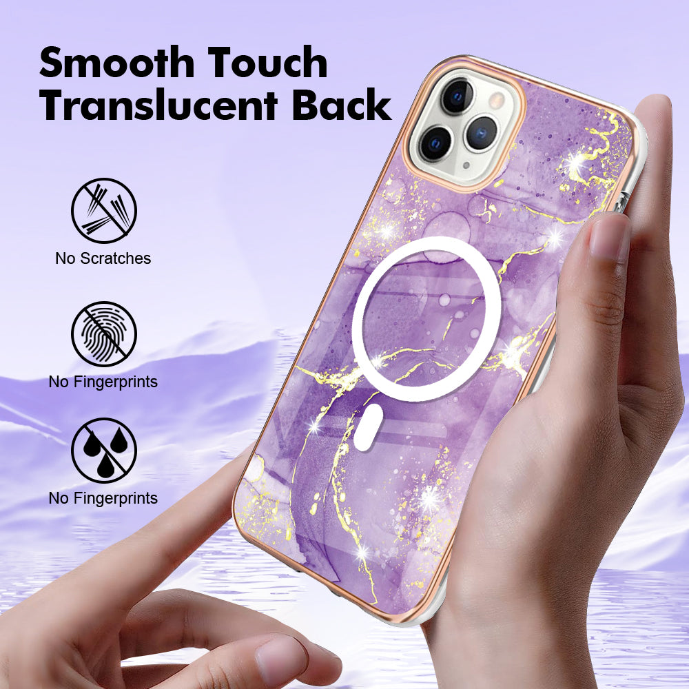 YB IMD Series-19 for iPhone 11 Pro Max TPU Electroplated Cover 2.0mm IMD Pattern Phone Case Compatible with MagSafe - Purple