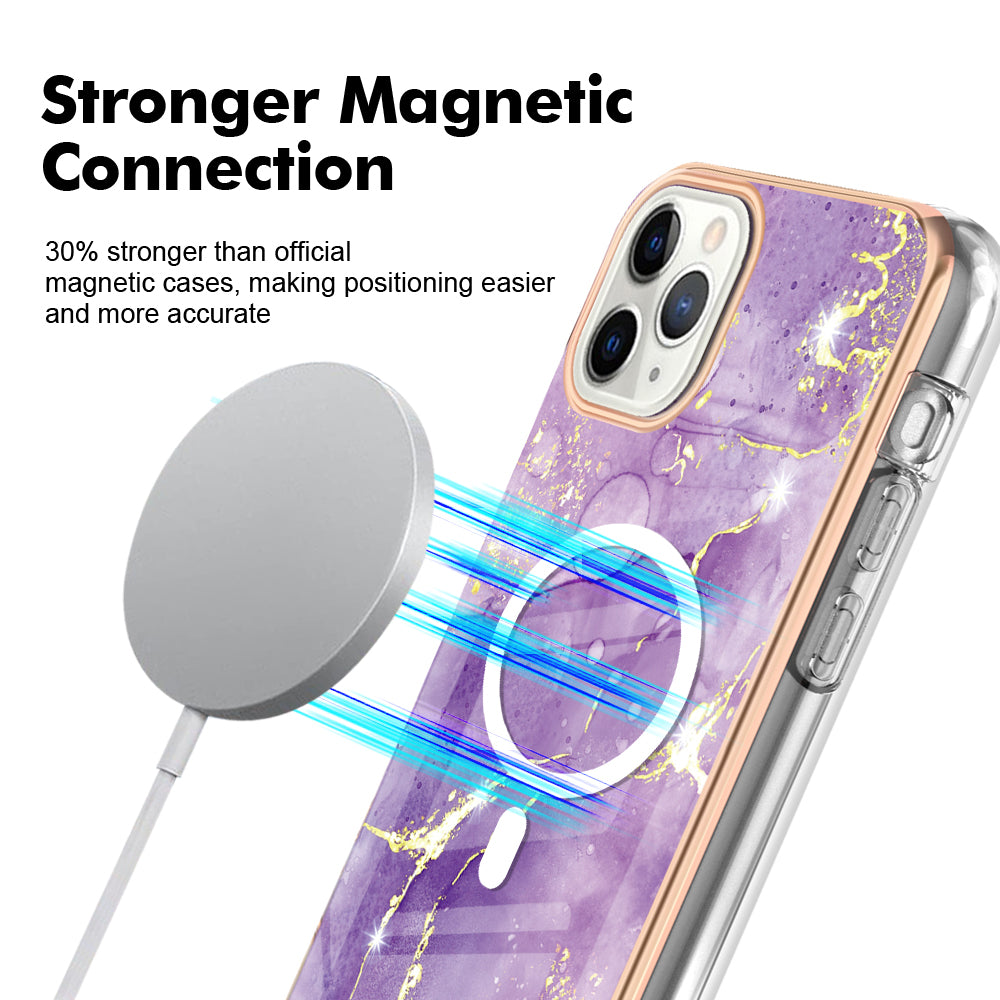 YB IMD Series-19 for iPhone 11 Pro Max TPU Electroplated Cover 2.0mm IMD Pattern Phone Case Compatible with MagSafe - Purple