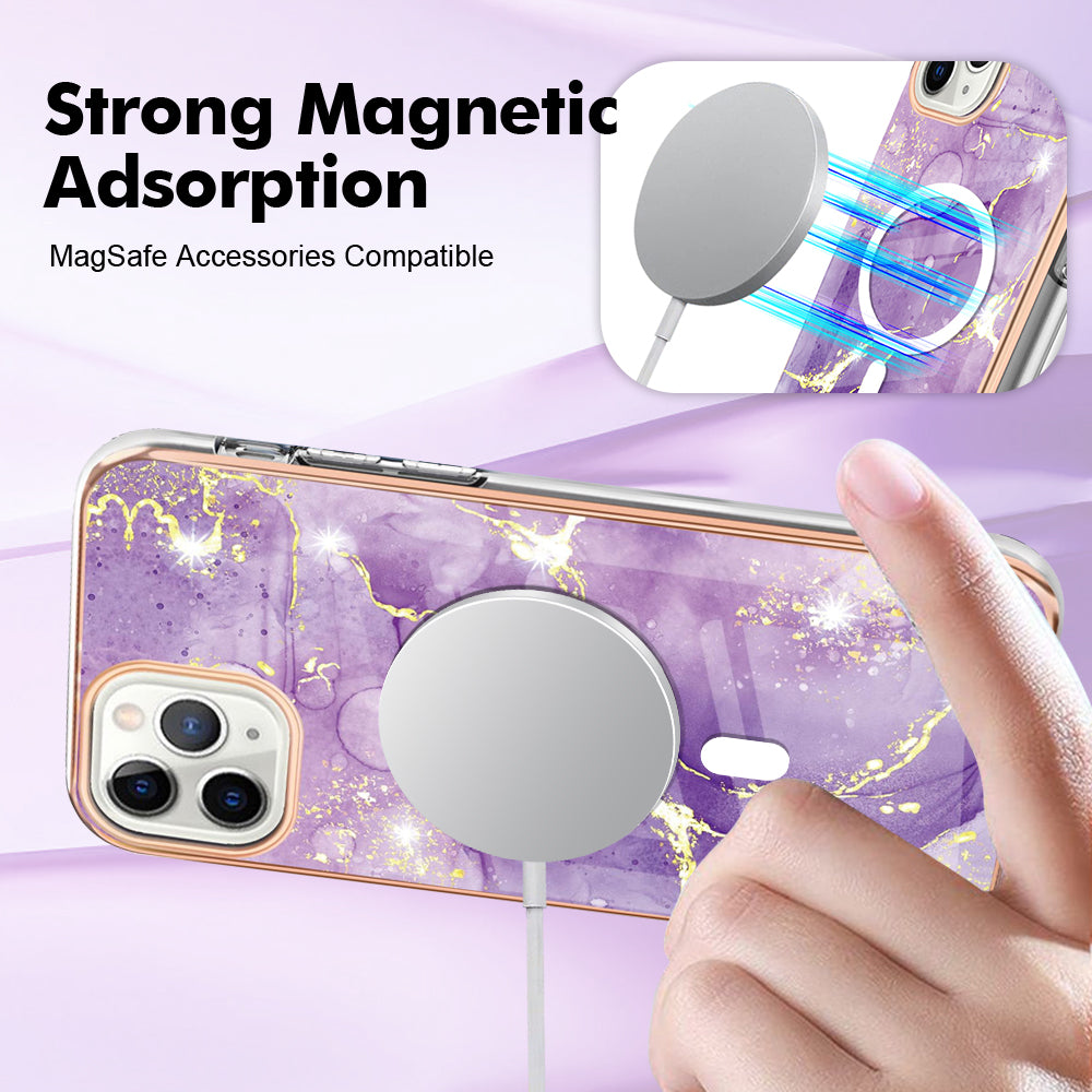 YB IMD Series-19 for iPhone 11 Pro Max TPU Electroplated Cover 2.0mm IMD Pattern Phone Case Compatible with MagSafe - Purple