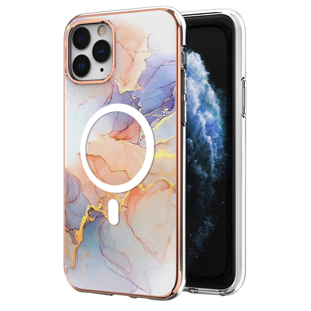 YB IMD Series-19 for iPhone 11 Pro Max TPU Electroplated Cover 2.0mm IMD Pattern Phone Case Compatible with MagSafe - Marble White