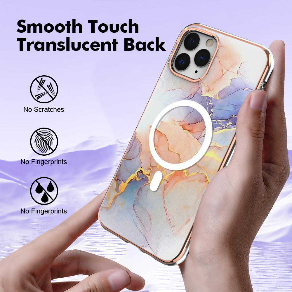 YB IMD Series-19 for iPhone 11 Pro Max TPU Electroplated Cover 2.0mm IMD Pattern Phone Case Compatible with MagSafe - Marble White