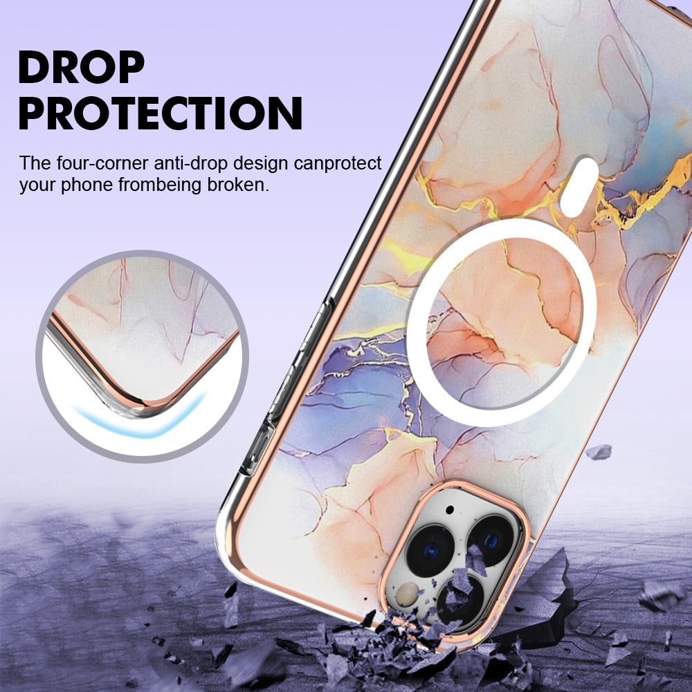 YB IMD Series-19 for iPhone 11 Pro Max TPU Electroplated Cover 2.0mm IMD Pattern Phone Case Compatible with MagSafe - Marble White