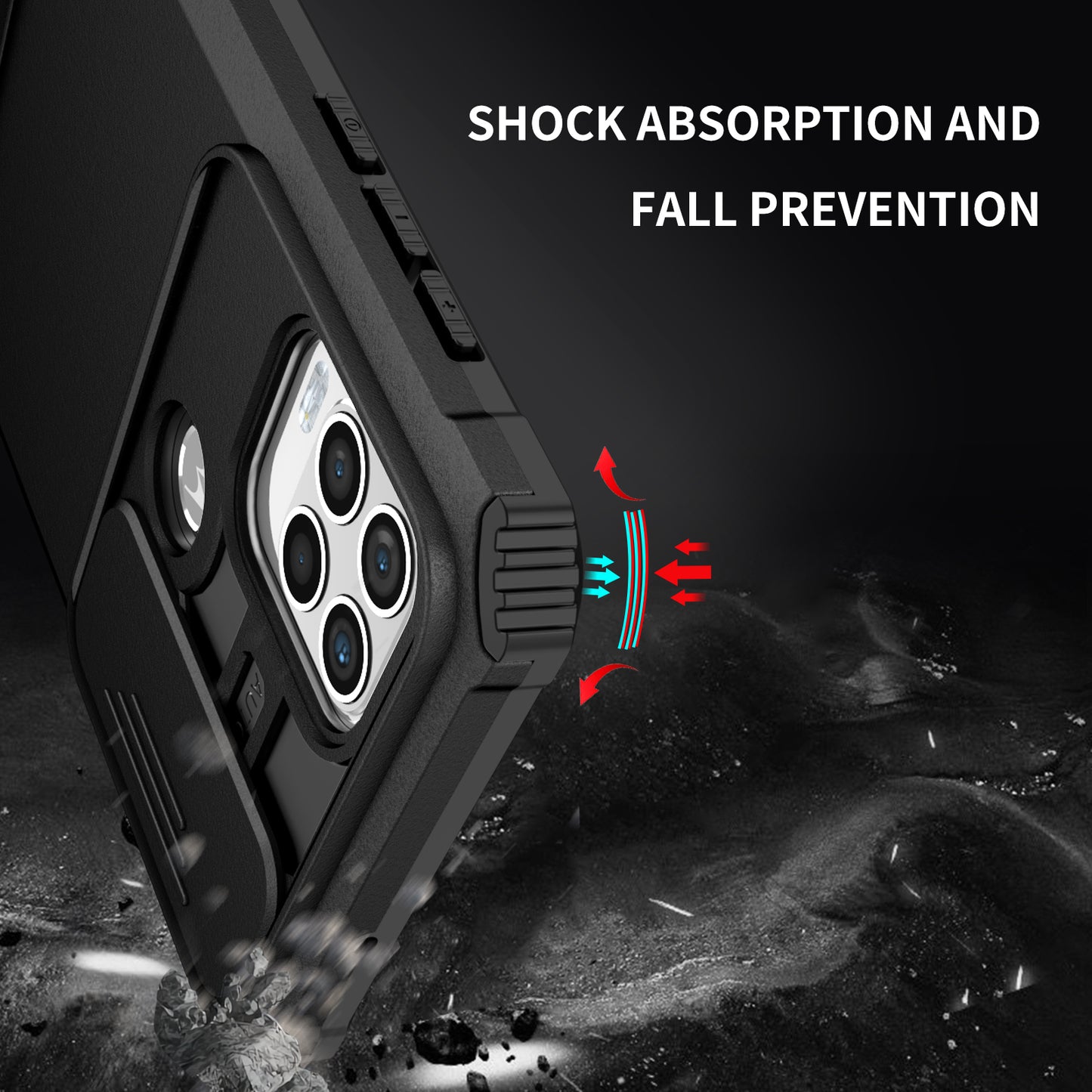 for Motorola Moto G Stylus 5G (2021) Phone Protector Slide Camera Hard PC + Flexible TPU Cover Kickstand Case - Black