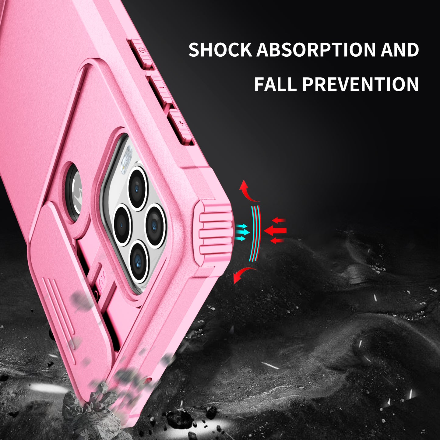 for Motorola Moto G Stylus 5G (2021) Phone Protector Slide Camera Hard PC + Flexible TPU Cover Kickstand Case - Pink
