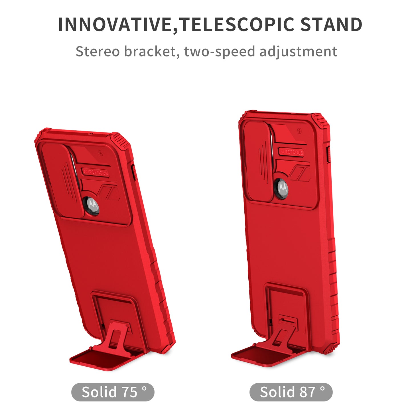 for Motorola Moto G Stylus 5G (2021) Phone Protector Slide Camera Hard PC + Flexible TPU Cover Kickstand Case - Red