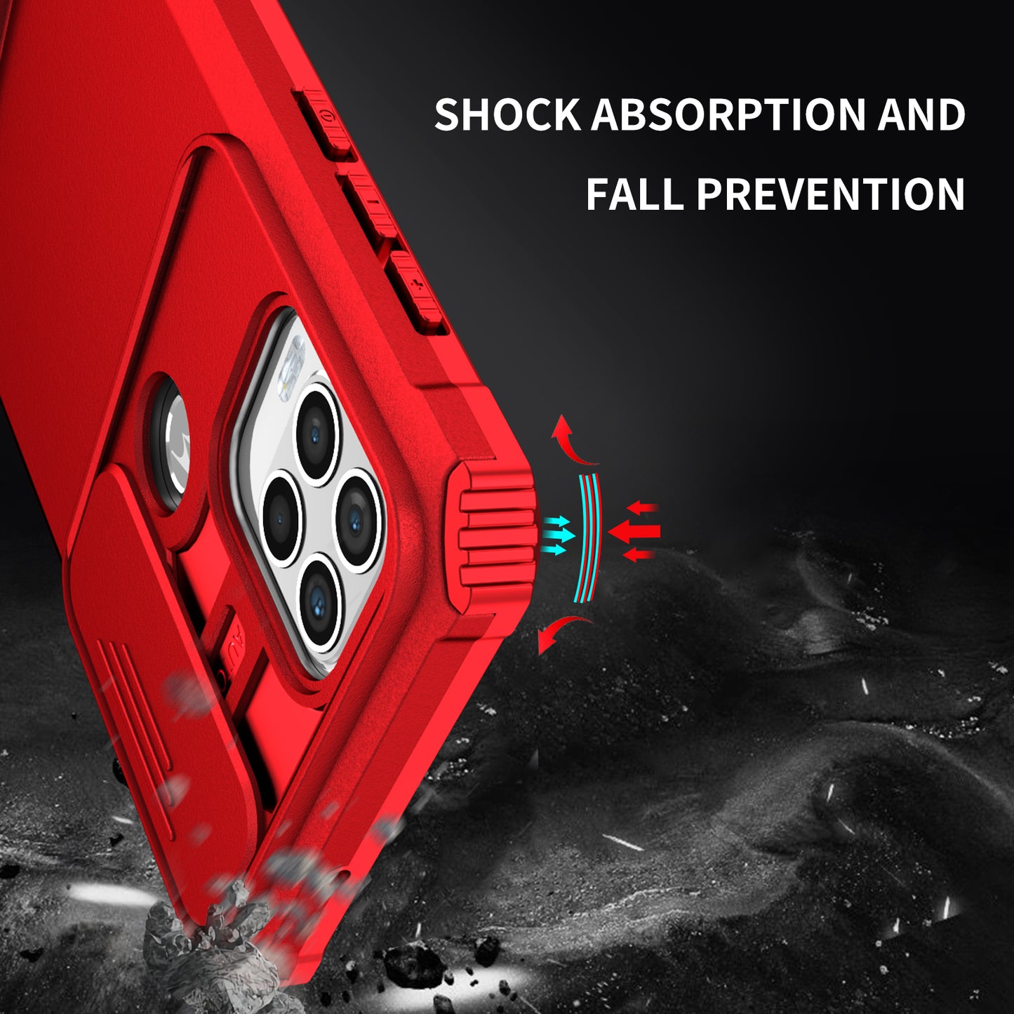 for Motorola Moto G Stylus 5G (2021) Phone Protector Slide Camera Hard PC + Flexible TPU Cover Kickstand Case - Red