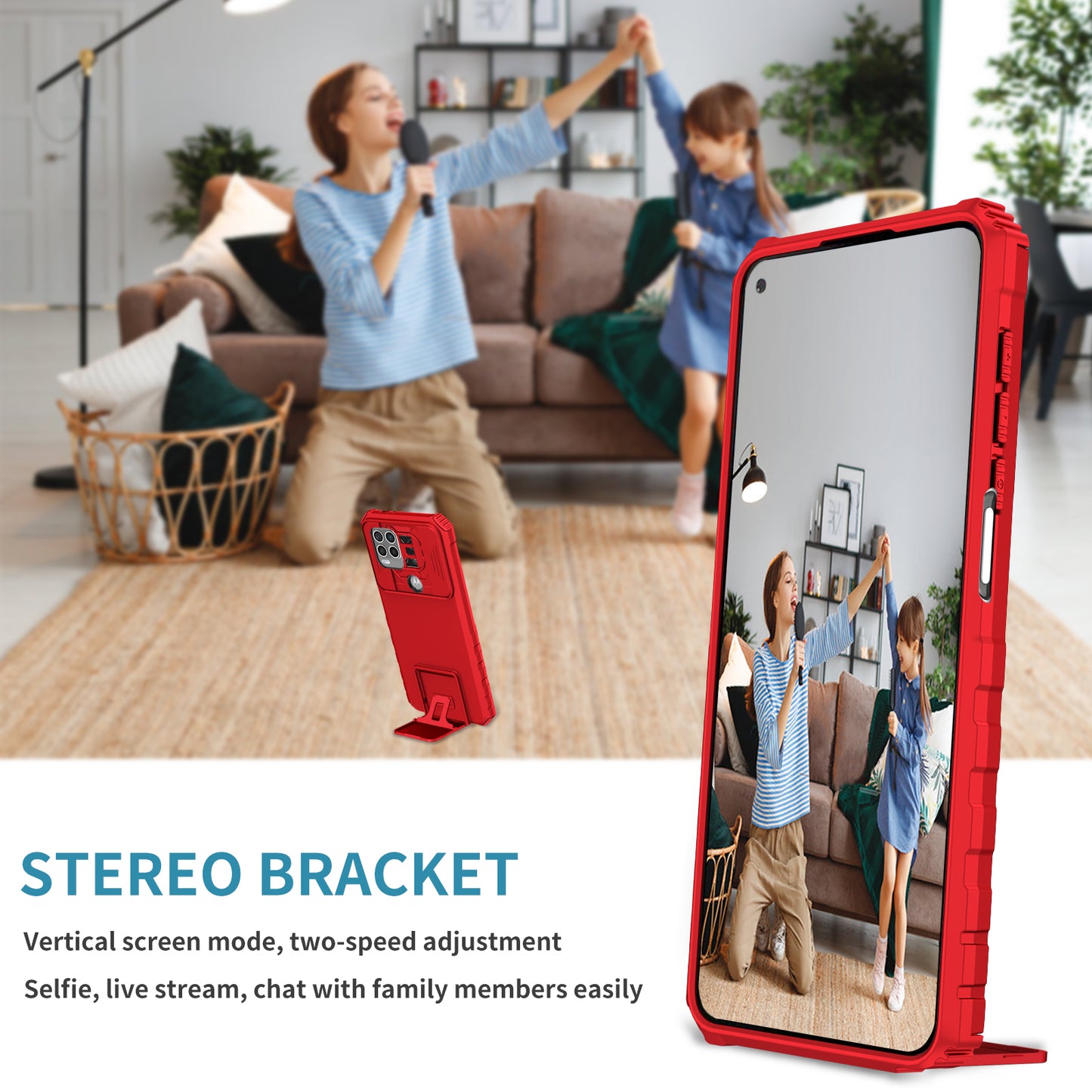 for Motorola Moto G Stylus 5G (2021) Phone Protector Slide Camera Hard PC + Flexible TPU Cover Kickstand Case - Red