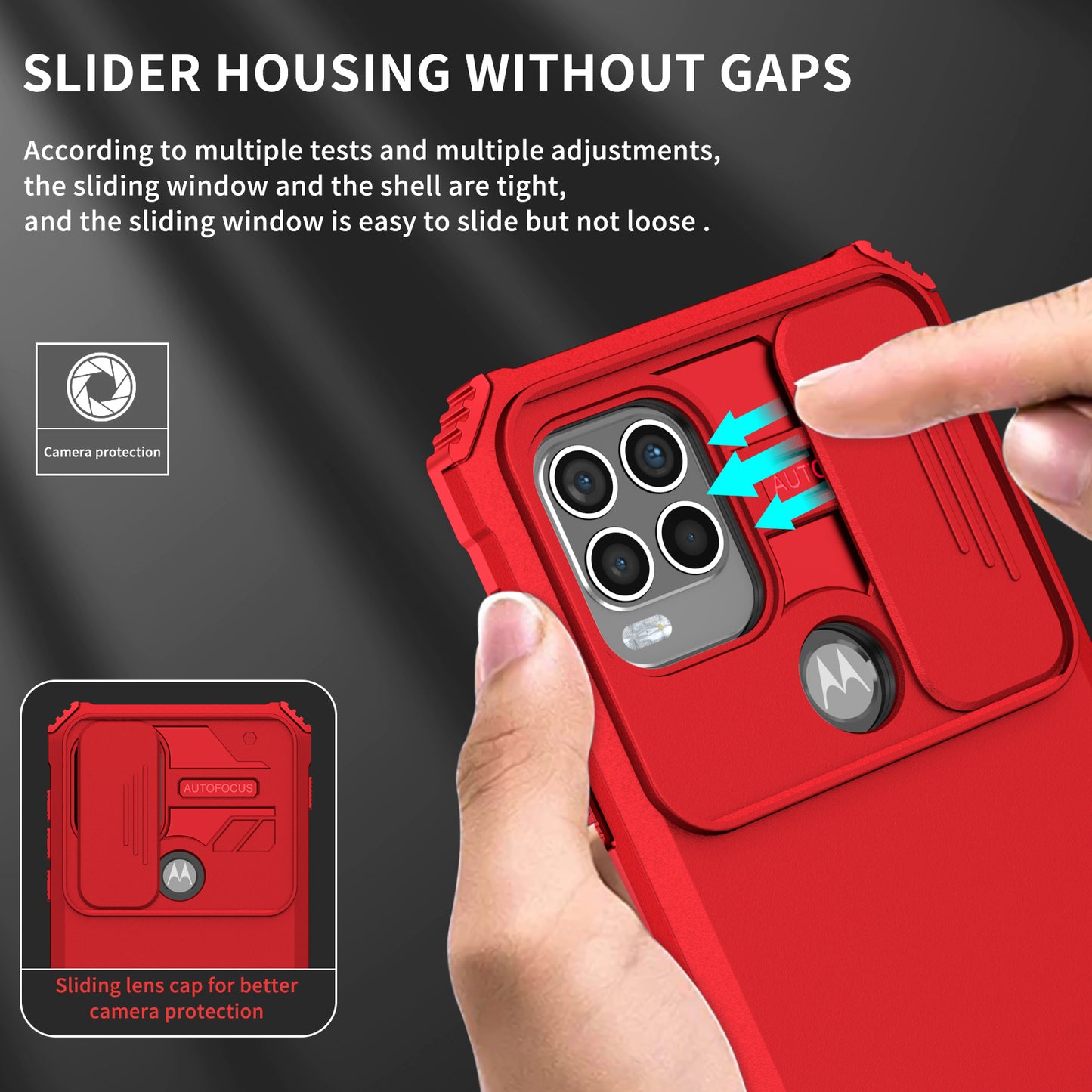 for Motorola Moto G Stylus 5G (2021) Phone Protector Slide Camera Hard PC + Flexible TPU Cover Kickstand Case - Red