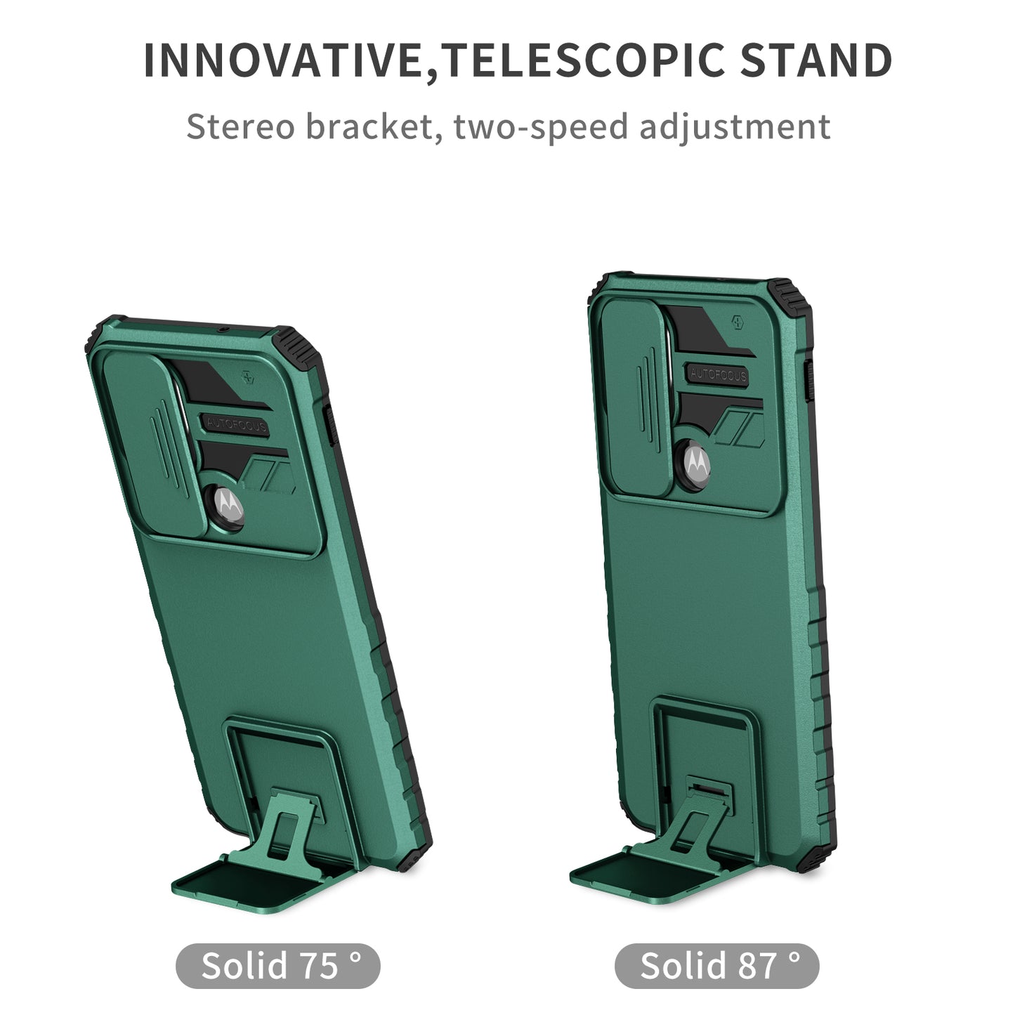 Uniqkart for Motorola Moto G Stylus 5G (2021) Phone Protector Slide Camera Hard PC + Flexible TPU Cover Kickstand Case - Blackish Green