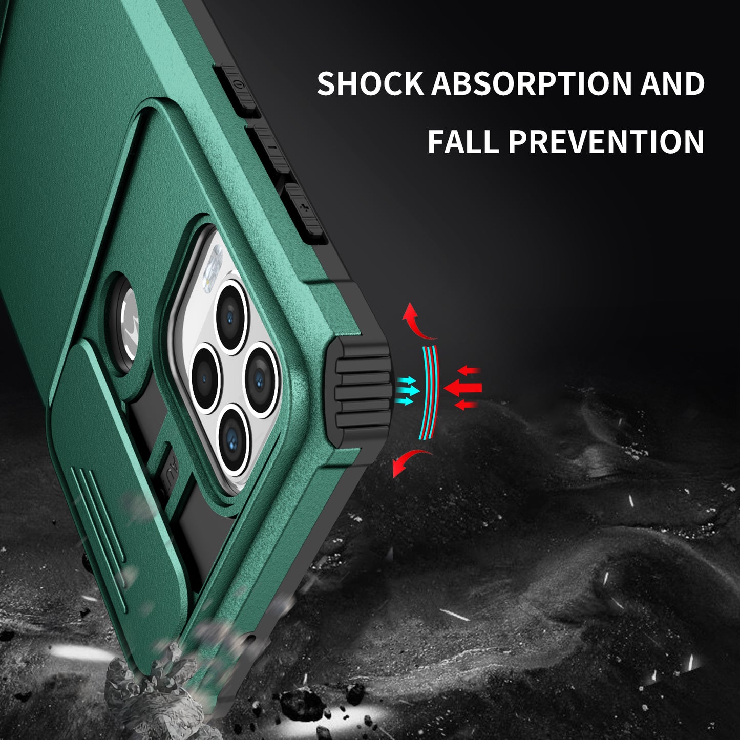 Uniqkart for Motorola Moto G Stylus 5G (2021) Phone Protector Slide Camera Hard PC + Flexible TPU Cover Kickstand Case - Blackish Green