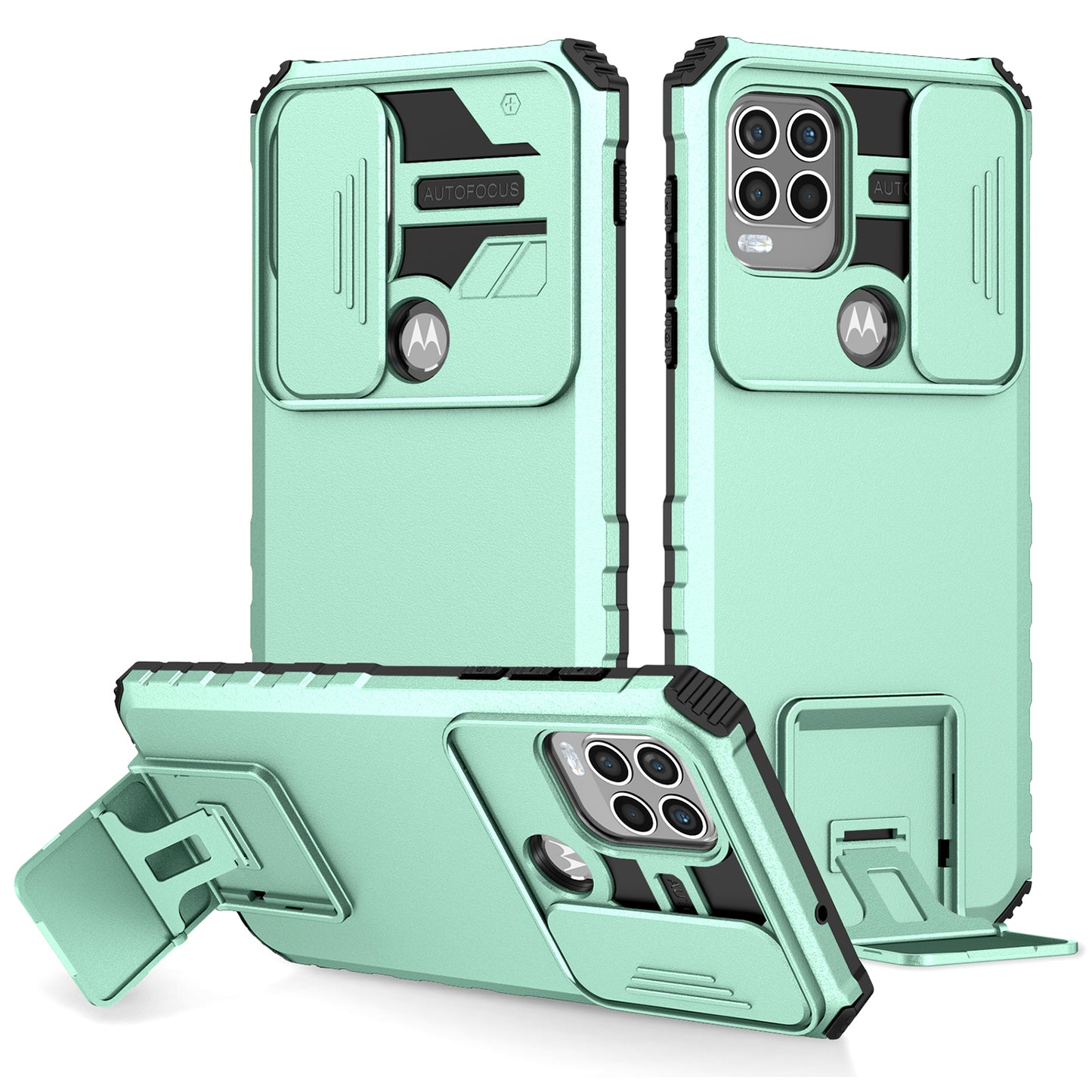 Uniqkart for Motorola Moto G Stylus 5G (2021) Phone Protector Slide Camera Hard PC + Flexible TPU Cover Kickstand Case - Baby Blue