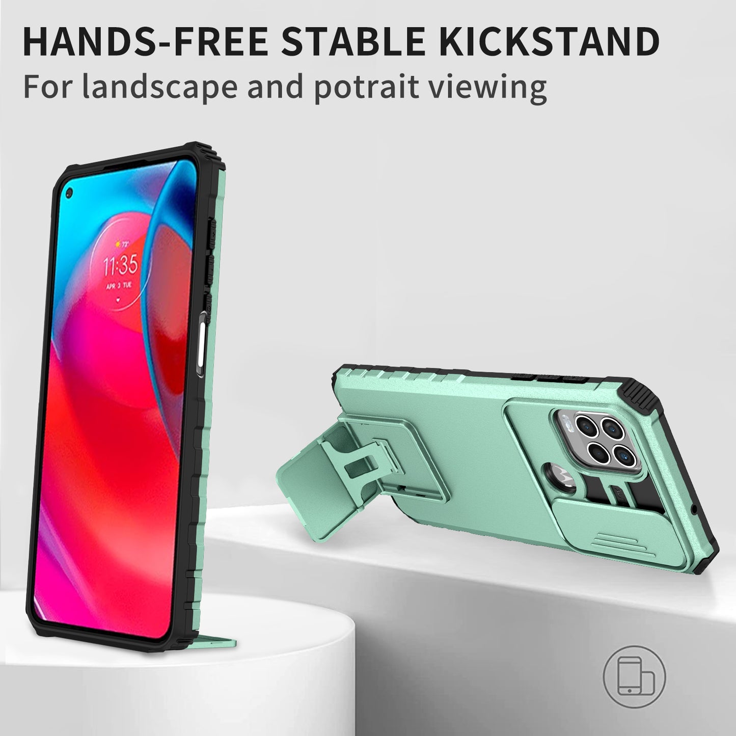 Uniqkart for Motorola Moto G Stylus 5G (2021) Phone Protector Slide Camera Hard PC + Flexible TPU Cover Kickstand Case - Baby Blue