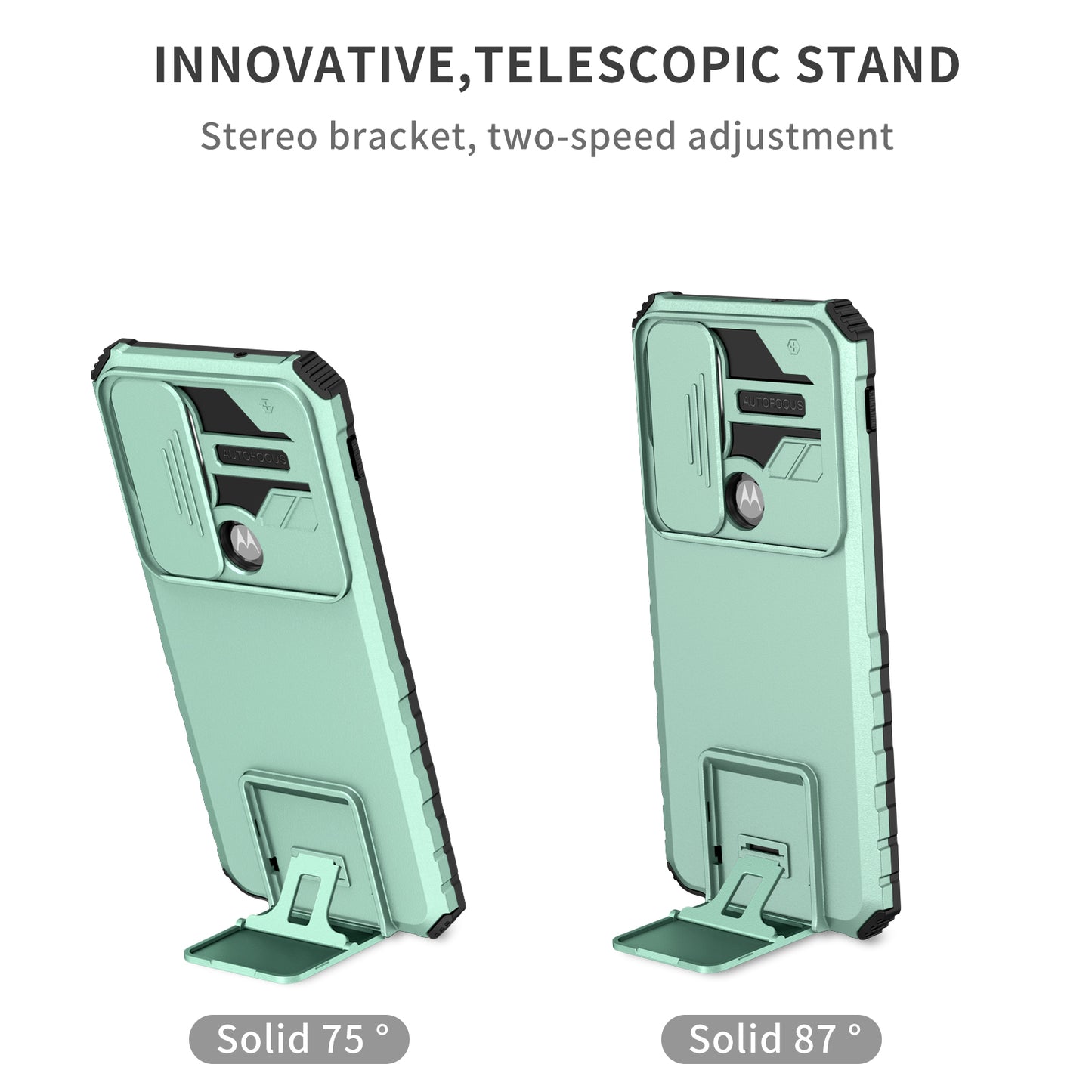 Uniqkart for Motorola Moto G Stylus 5G (2021) Phone Protector Slide Camera Hard PC + Flexible TPU Cover Kickstand Case - Baby Blue