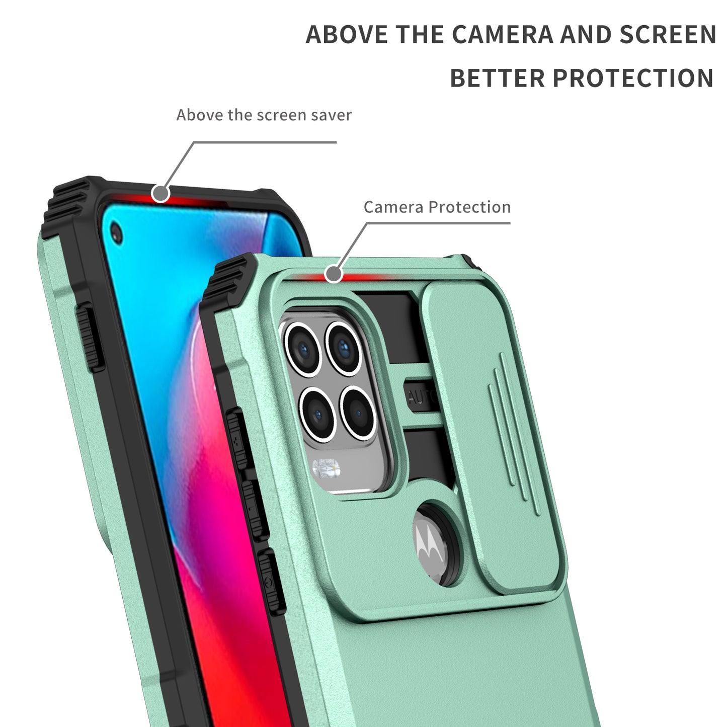 Uniqkart for Motorola Moto G Stylus 5G (2021) Phone Protector Slide Camera Hard PC + Flexible TPU Cover Kickstand Case - Baby Blue