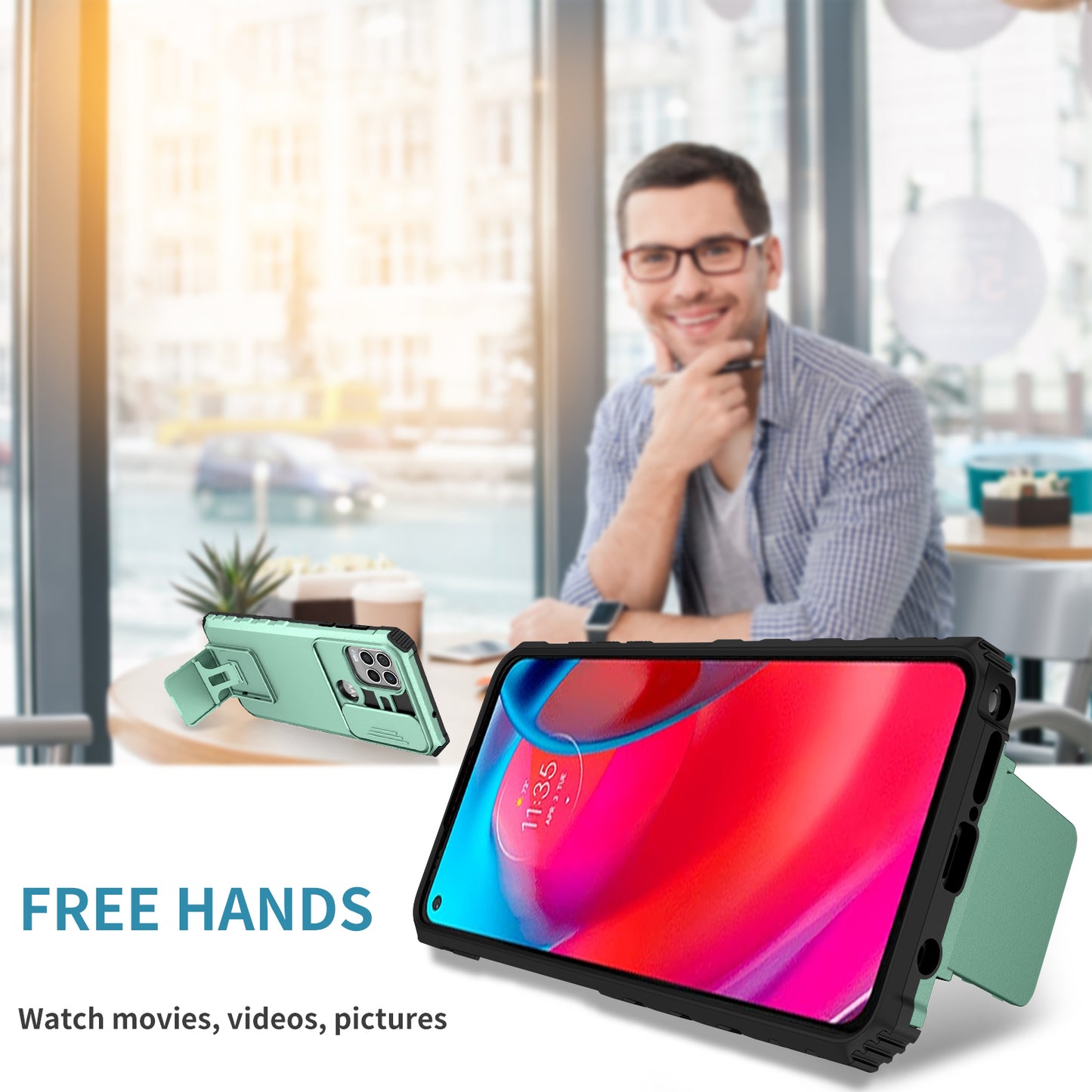 Uniqkart for Motorola Moto G Stylus 5G (2021) Phone Protector Slide Camera Hard PC + Flexible TPU Cover Kickstand Case - Baby Blue