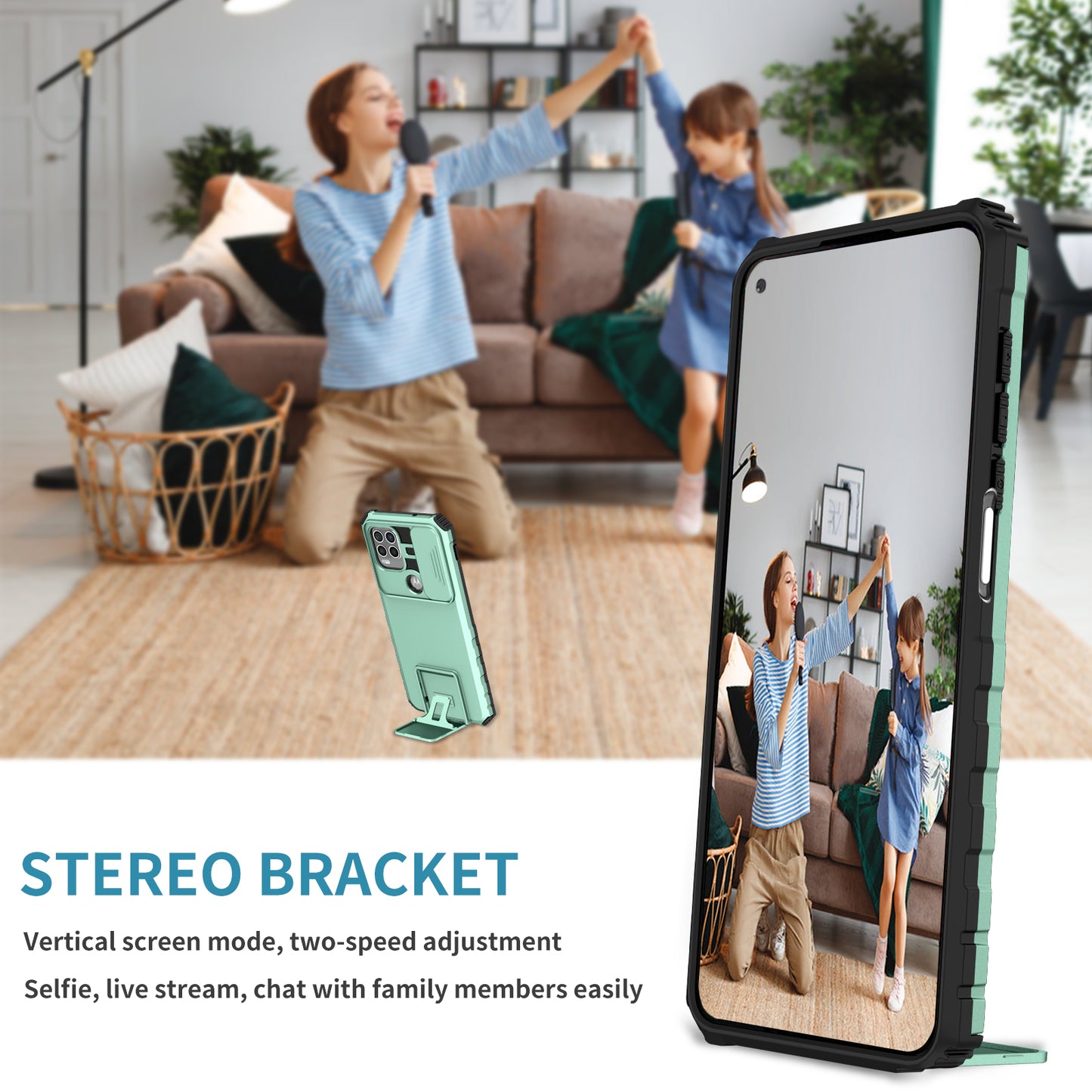 Uniqkart for Motorola Moto G Stylus 5G (2021) Phone Protector Slide Camera Hard PC + Flexible TPU Cover Kickstand Case - Baby Blue