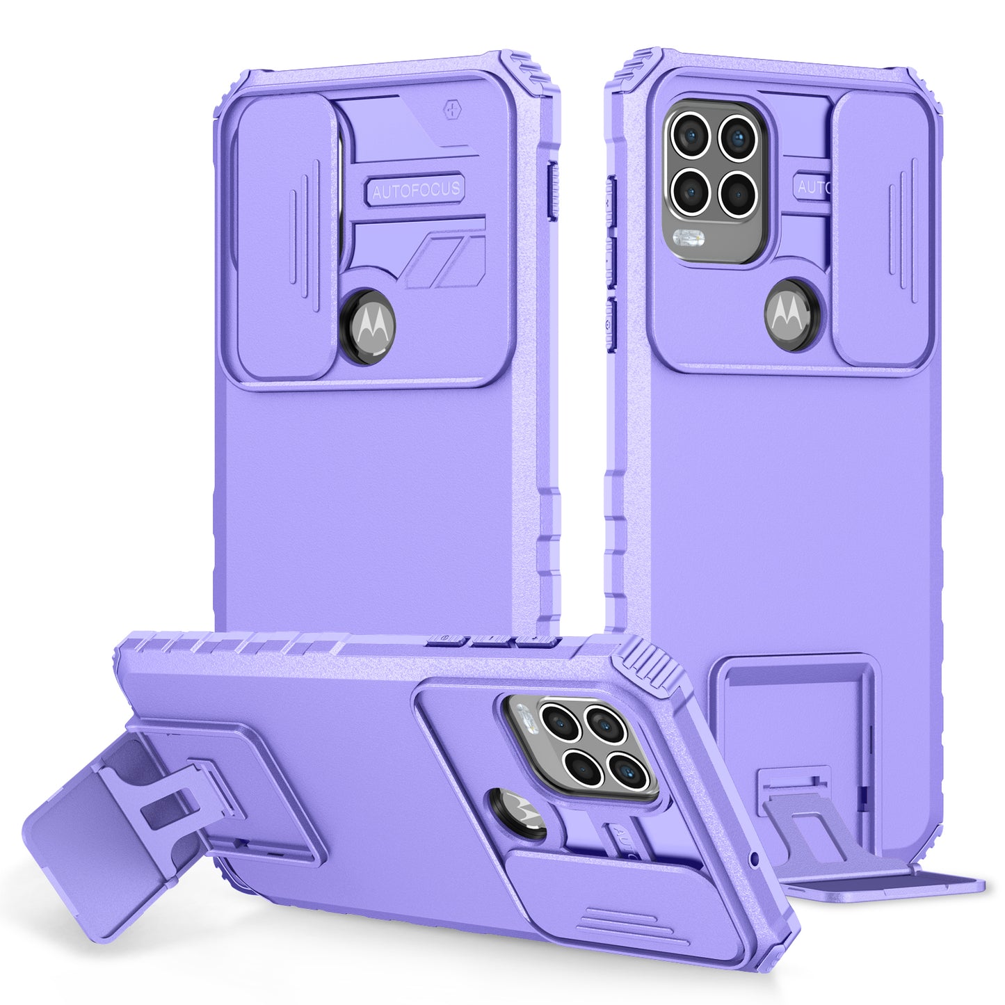for Motorola Moto G Stylus 5G (2021) Phone Protector Slide Camera Hard PC + Flexible TPU Cover Kickstand Case - Purple