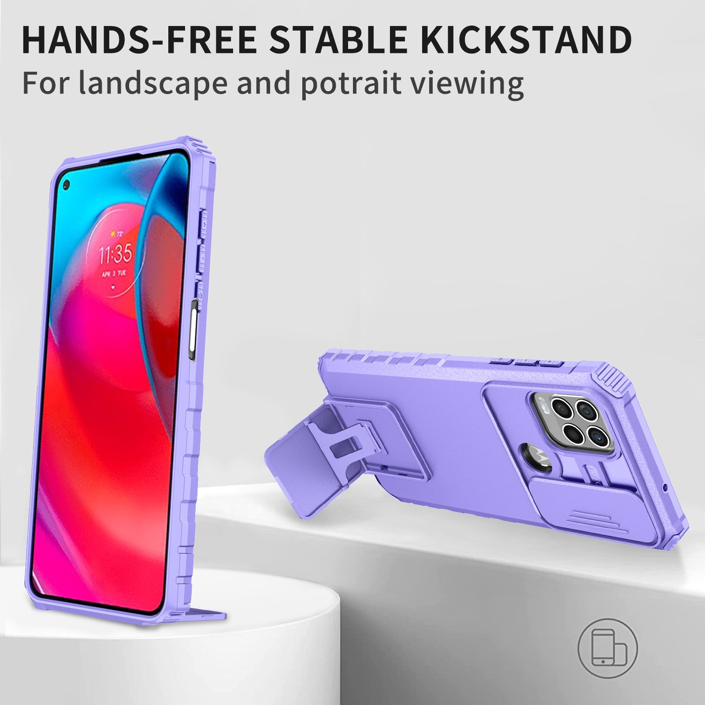 for Motorola Moto G Stylus 5G (2021) Phone Protector Slide Camera Hard PC + Flexible TPU Cover Kickstand Case - Purple