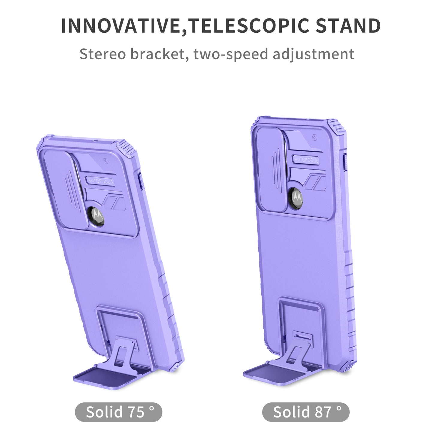 for Motorola Moto G Stylus 5G (2021) Phone Protector Slide Camera Hard PC + Flexible TPU Cover Kickstand Case - Purple