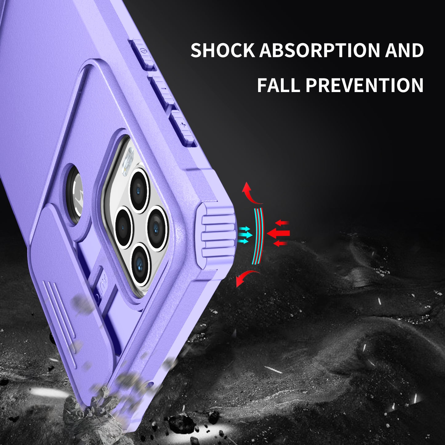 for Motorola Moto G Stylus 5G (2021) Phone Protector Slide Camera Hard PC + Flexible TPU Cover Kickstand Case - Purple