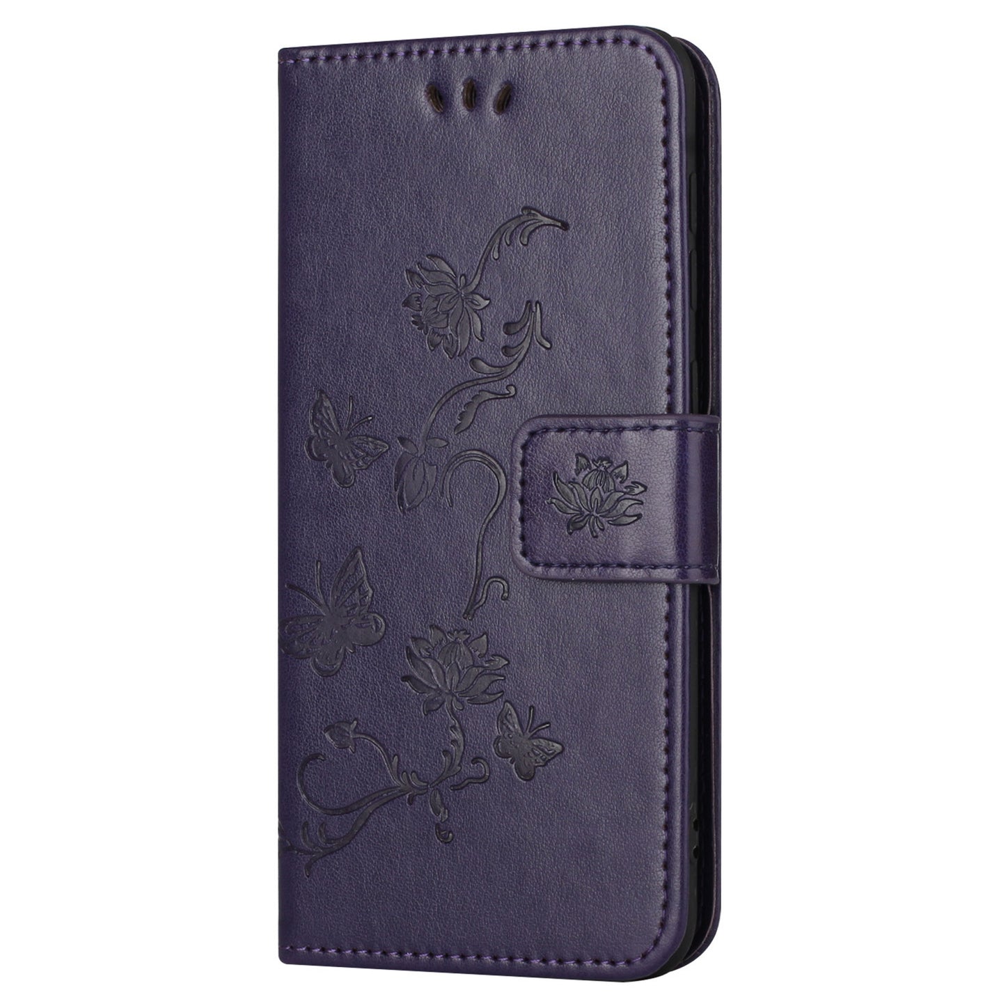 Uniqkart for Samsung Galaxy S23 FE PU Leather Wallet Phone Case Butterfly Flower Imprinted Stand Cover - Dark Purple